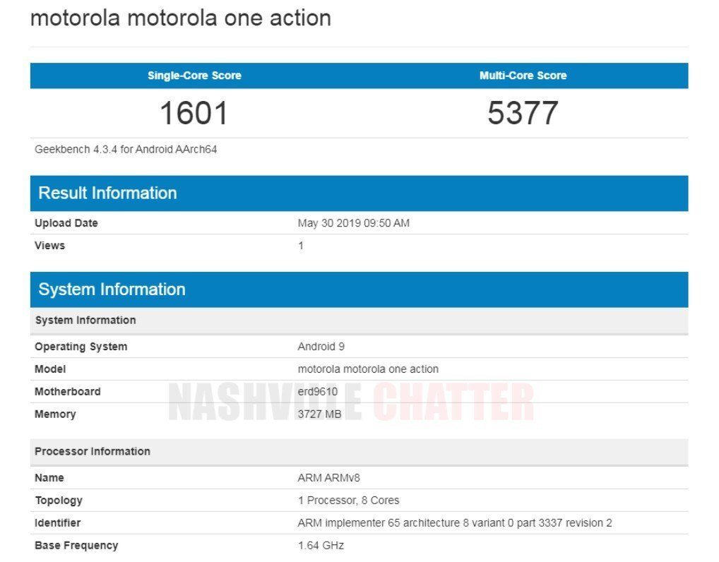 Moto One Action в GeekBench