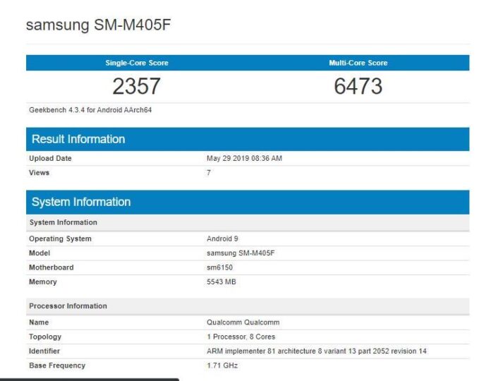 Samsung Galaxy M40 в Geekbench