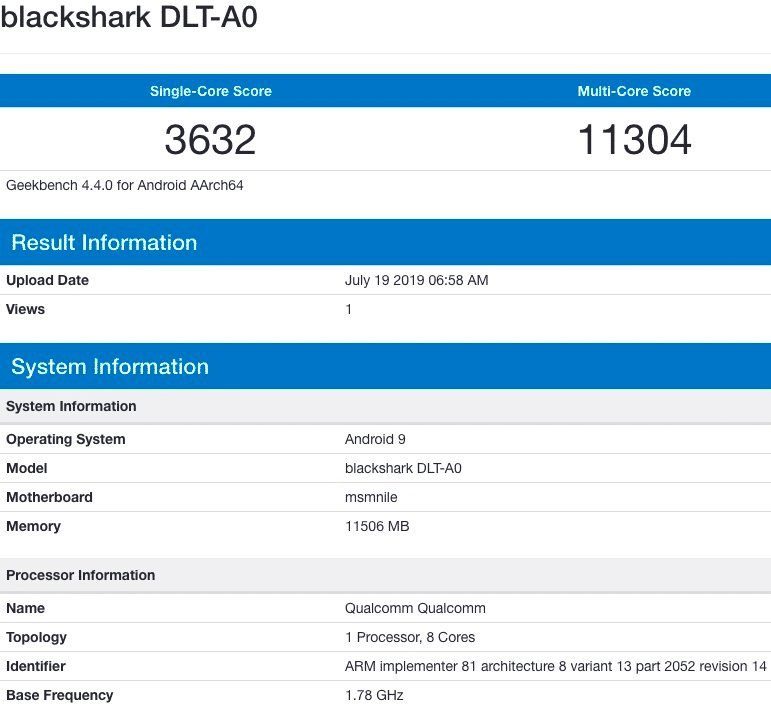 Black Shark 2 Pro в Geekbench