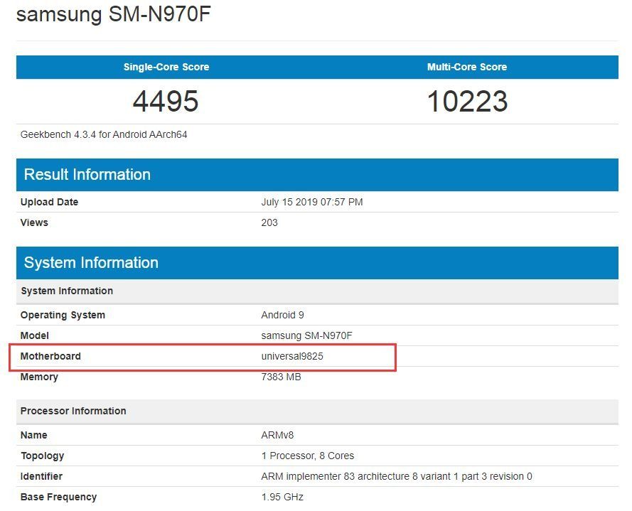 Exynos 9825 протестирован в GeekBench