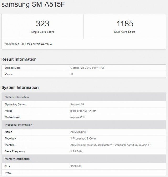 Geekbench - Galaxy A51