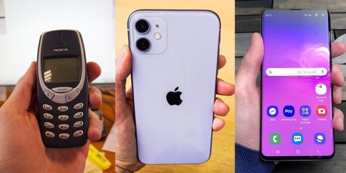 с вертолета скинули iPhone 11 Samsung S10 Nokia 3310