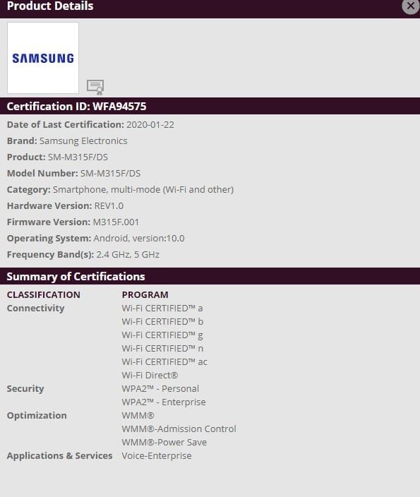 Samsung Galaxy M31 прошел сертификацию