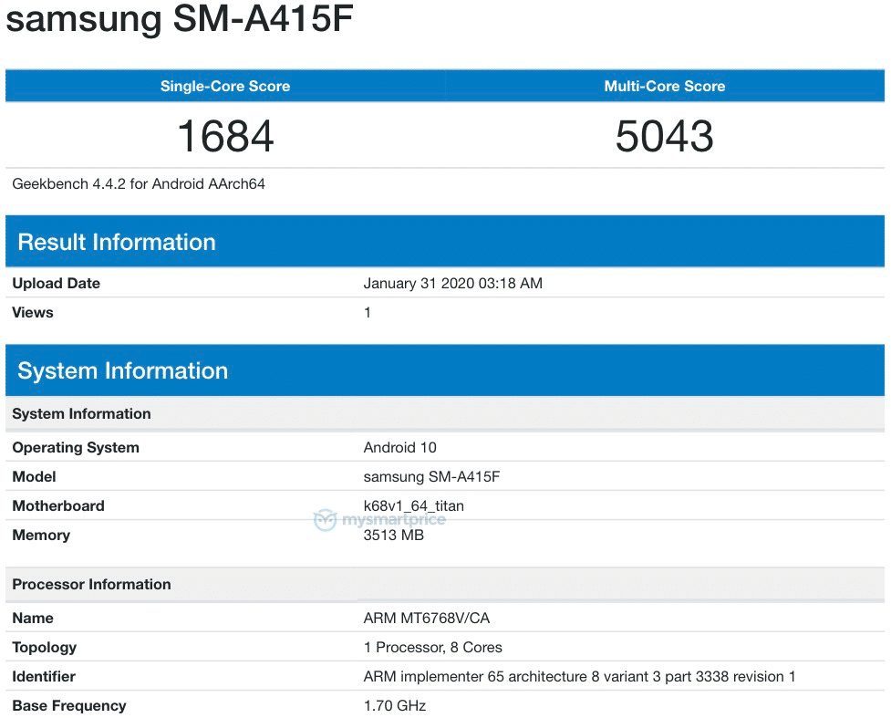 Samsung Galaxy A41 в Geekbench