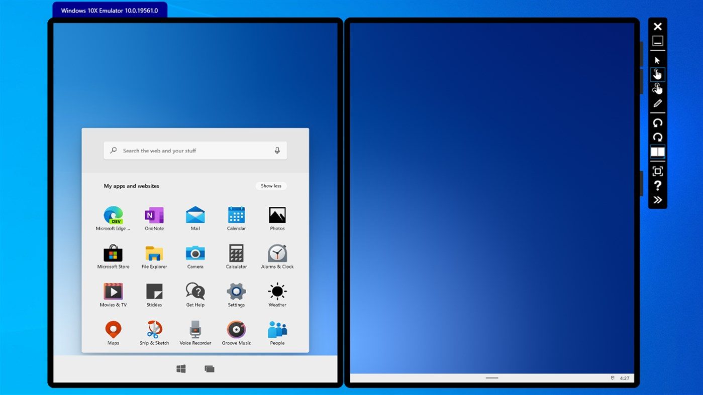 интерфейс эмулятора Windows 10X