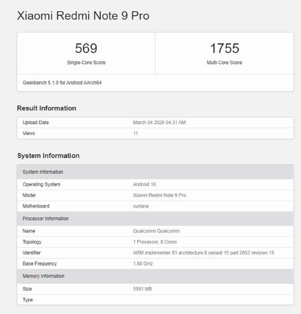 Первый «засвет» в бенчмарке Redmi Note 9 Pro раскрыл основу производительности