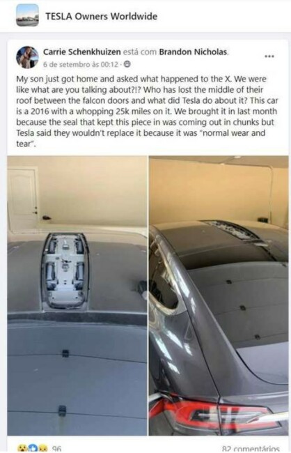 Во время движения у Tesla Model X сносит крышу, в прямом смысле