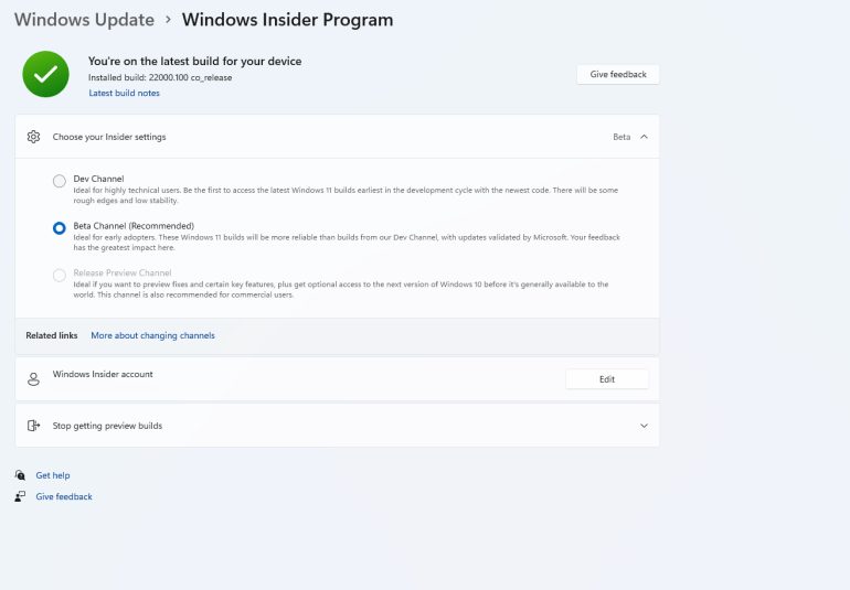 Бета-версия Windows 11
