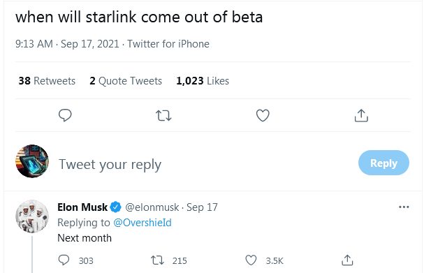 Илон Маск назвал дату завершения тестирования спутникового интернета Starlink