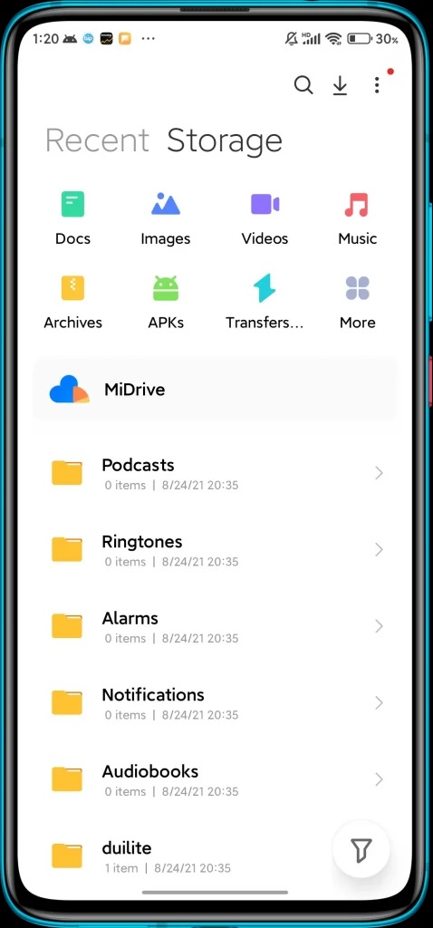 Mi Drive в файловом менеджере
