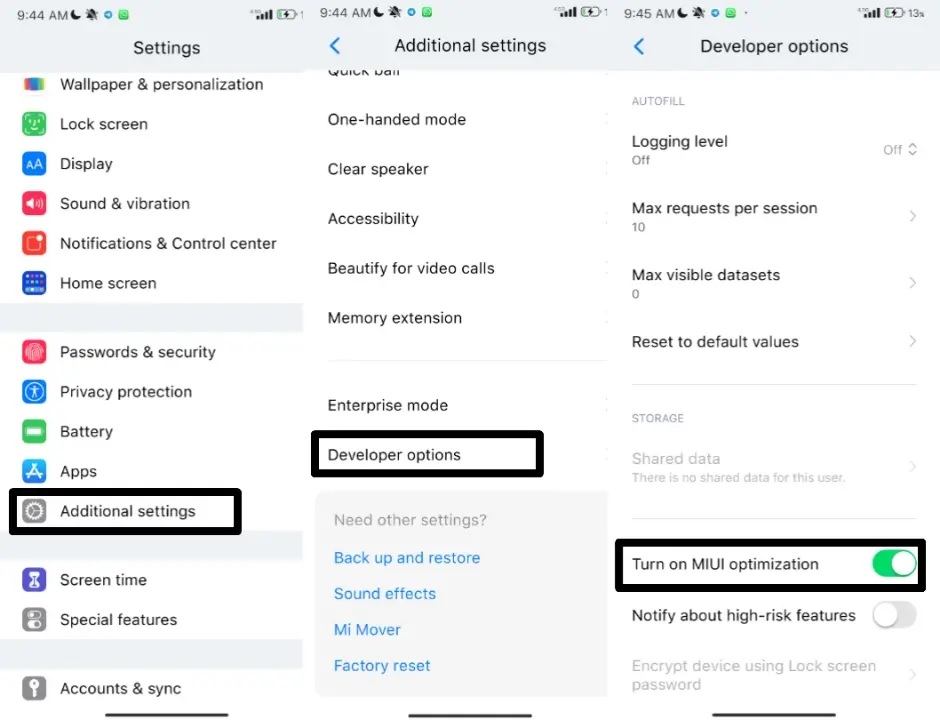 настройки MIUI
