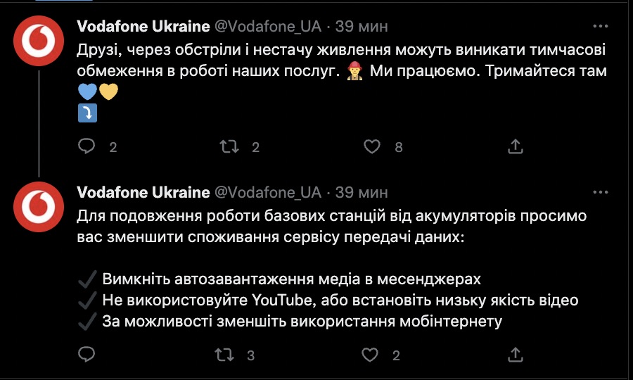 Повідомлення Vodafone в Twitter