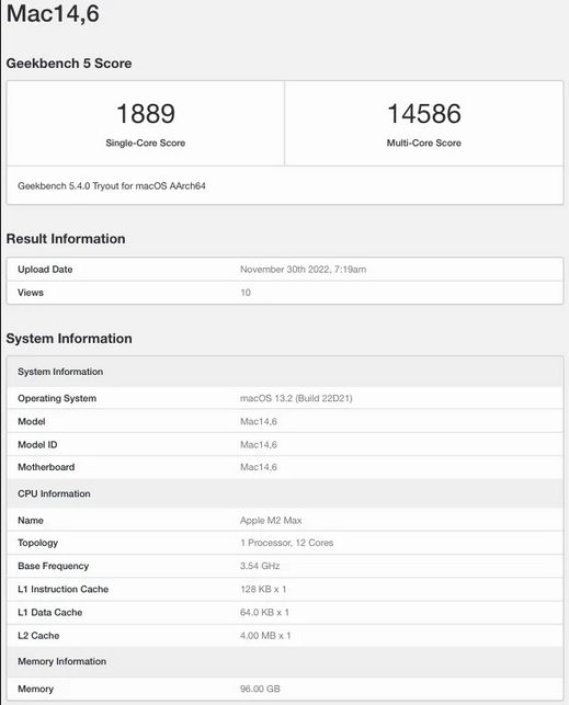 Новый Apple Mac с чипом M2 Max засветился на Geekbench