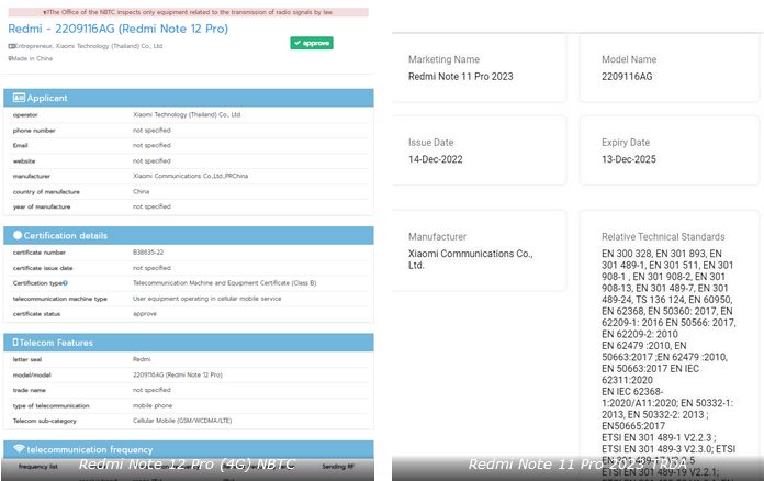 Redmi Note 12 Pro 4G и Redmi Note 11 Pro 2023 могут оказаться одним и тем же устройством