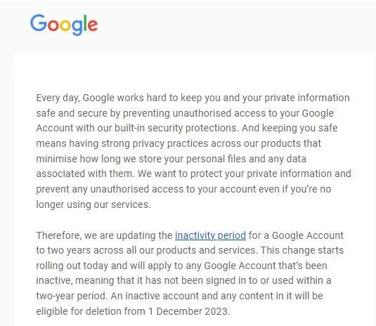 Google предупреждает о грядущем удалении старых аккаунтов и предлагает способ их спасения