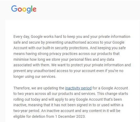 Google напомнила, что нужно сделать для сохранения своего аккаунта