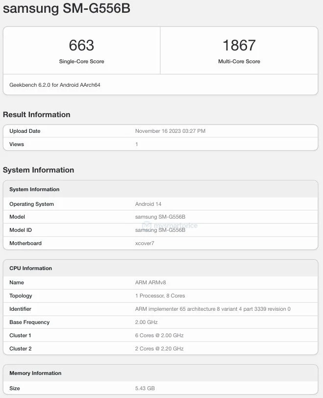 Samsung Galaxy XCover 7 появился на Geekbench с ключевыми характеристиками 