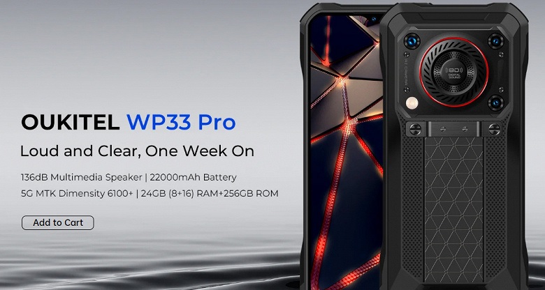 Oukitel представил защищенный смартфон WP33 Pro с АКБ на 22 000 мА*ч и тепловизором