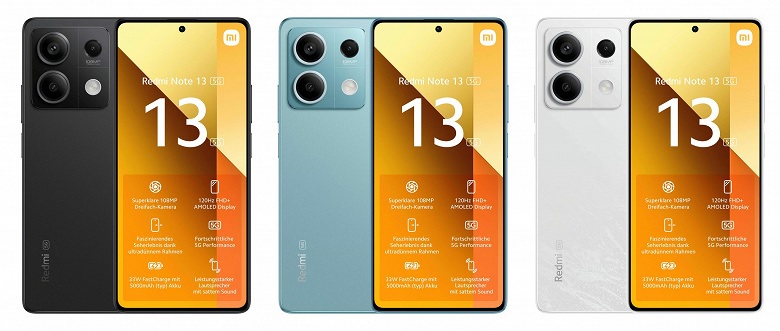 Опубликованы рендеры и характеристики всех смартфонов линейки Redmi Note 13