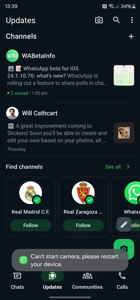 Останнє бета-оновлення WhatsApp виправляє серйозну помилку камери